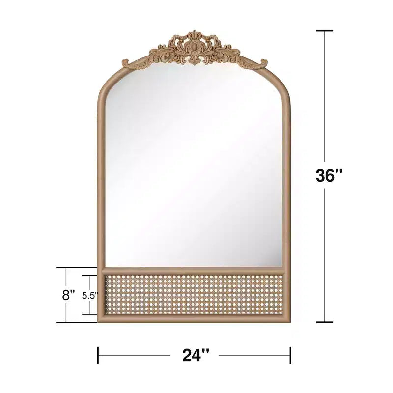 Miroir mural en bois sculpté classique avec fond en rotin