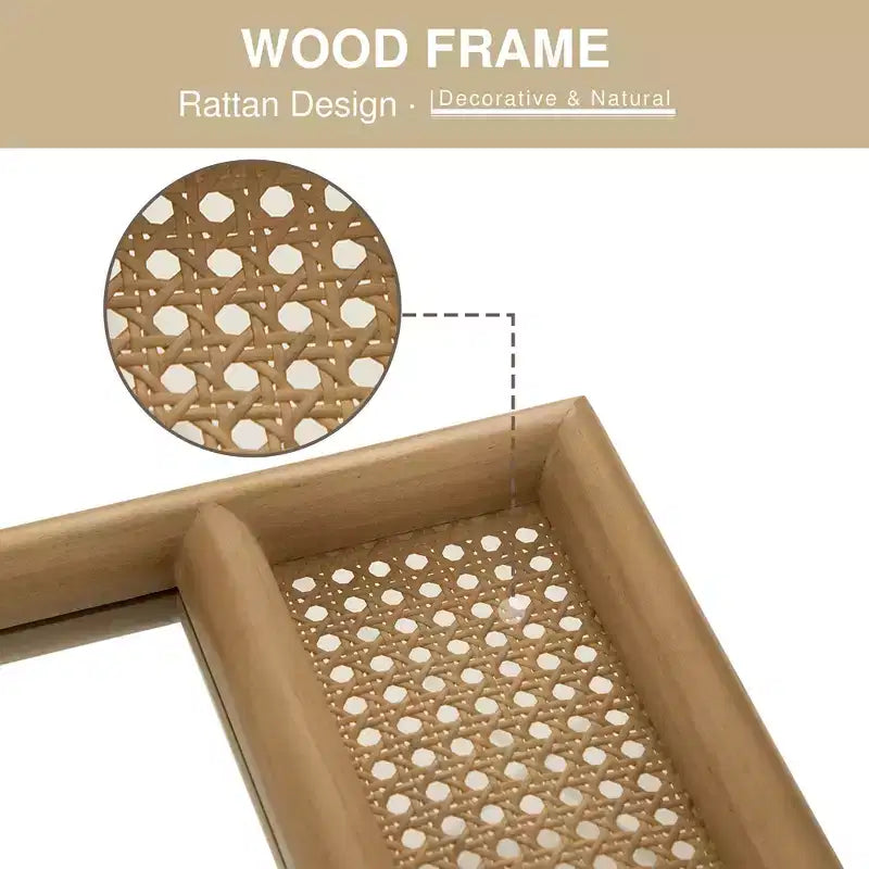 Miroir mural en bois sculpté classique avec fond en rotin