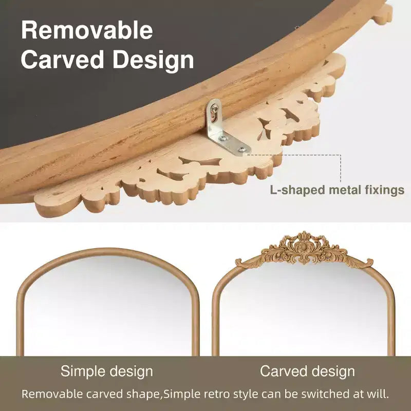 Miroir mural en bois sculpté classique avec fond en rotin