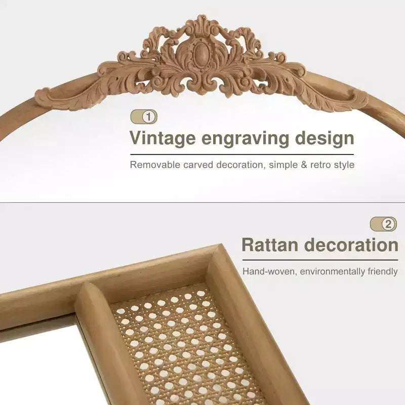 Miroir mural en bois sculpté classique avec fond en rotin