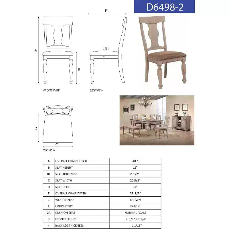 Chaises de salle à manger/dinette rembourrées en bois brun bicolore, lot de 2
