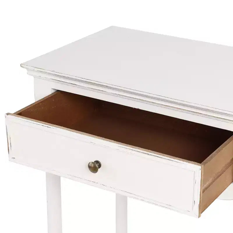 Console de rangement en bois blanc avec 2 tiroirs et étagère pour entrée