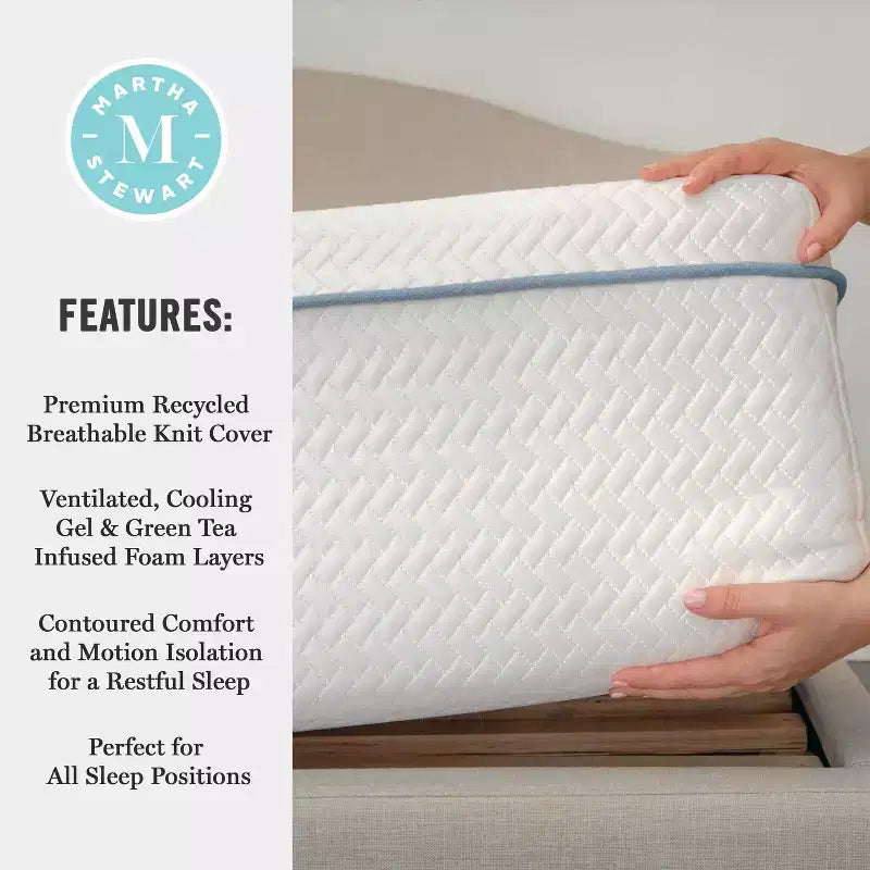 Matelas en mousse à mémoire de forme et thé vert, mi-ferme, à double action rafraîchissante, avec dessus matelassé en jacquard recyclé doux et respirant