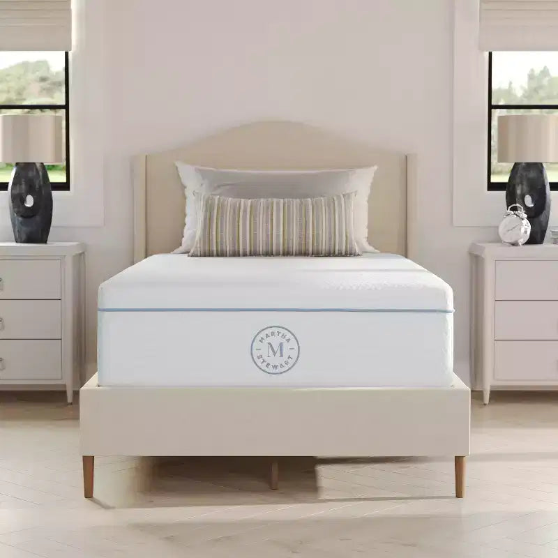 Matelas en mousse à mémoire de forme et thé vert, mi-ferme, à double action rafraîchissante, avec dessus matelassé en jacquard recyclé doux et respirant