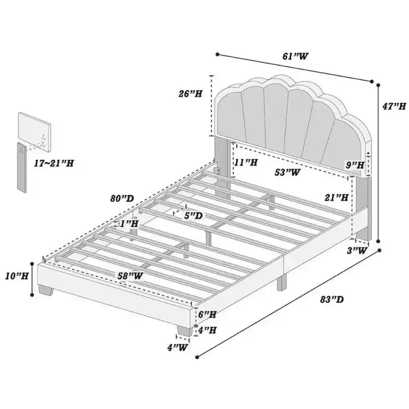 Lit plateforme double moderne en bois avec tête de lit festonnée et éclairage LED