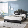 GDFStudio Luther Modern Queen Boucle Upholstered Wood Platform Bed with Scalloped Headboard and LED