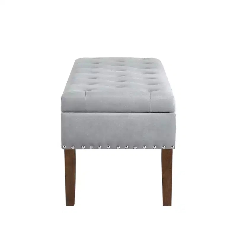 Ottoman capitonné en velours 48 po avec clous et pieds en bois