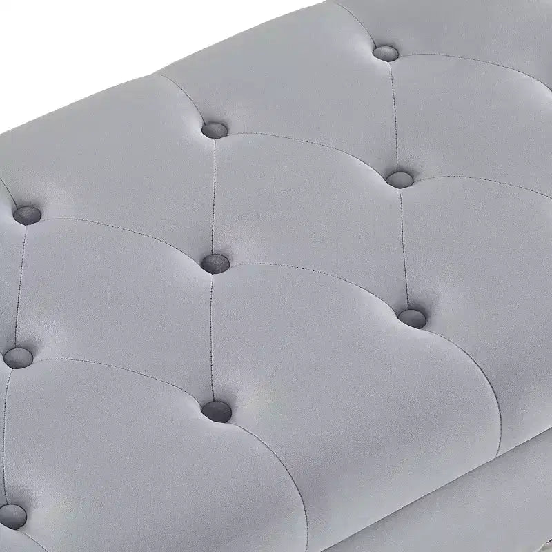 Ottoman capitonné en velours 48 po avec clous et pieds en bois