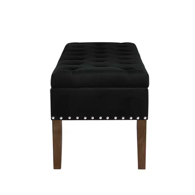 Ottoman capitonné en velours 48 po avec clous et pieds en bois