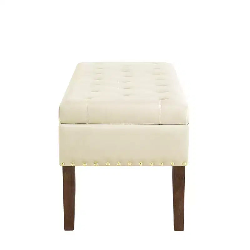 Ottoman capitonné en velours 48 po avec clous et pieds en bois