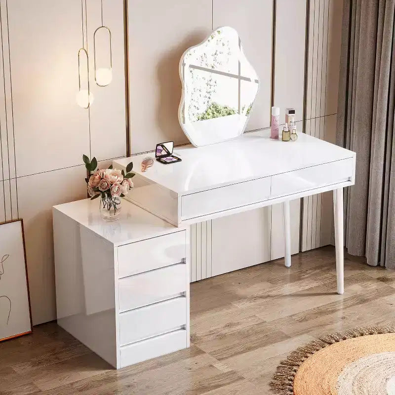 Bureau blanc 5 tiroirs, bureau moderne pour la maison avec tiroirs de rangement et support pour imprimante