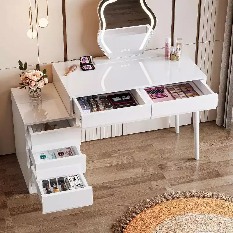 Bureau blanc 5 tiroirs, bureau moderne pour la maison avec tiroirs de rangement et support pour imprimante