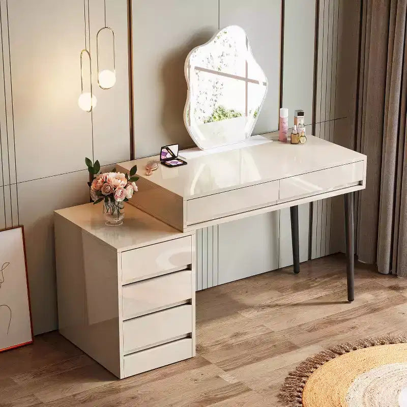 Bureau blanc 5 tiroirs, bureau moderne pour la maison avec tiroirs de rangement et support pour imprimante