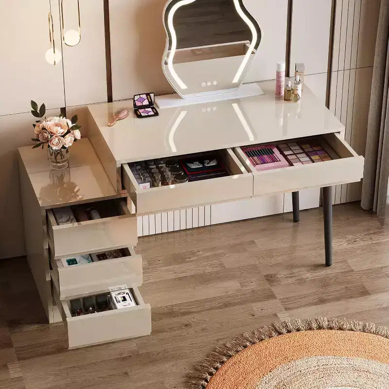 Bureau blanc 5 tiroirs, bureau moderne pour la maison avec tiroirs de rangement et support pour imprimante