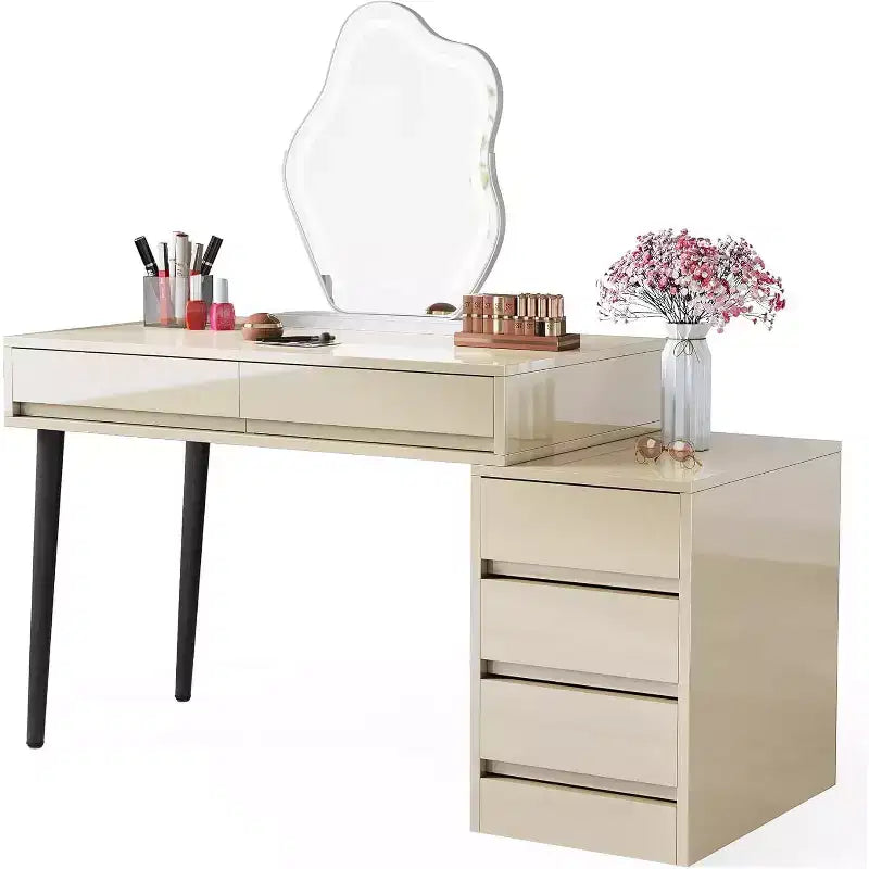 Bureau blanc 5 tiroirs, bureau moderne pour la maison avec tiroirs de rangement et support pour imprimante