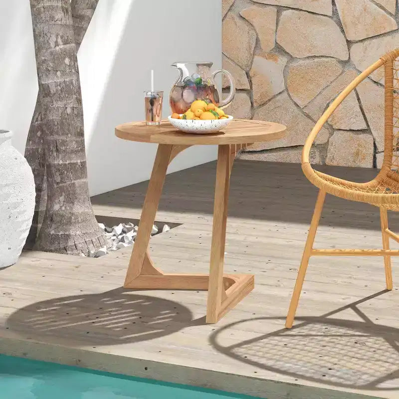 1/2 TABLES D'APPOINT RONDES EN BOIS DE TECK AVEC PLATEAU À LATTES, POUR CANAPÉ OU CHEVET