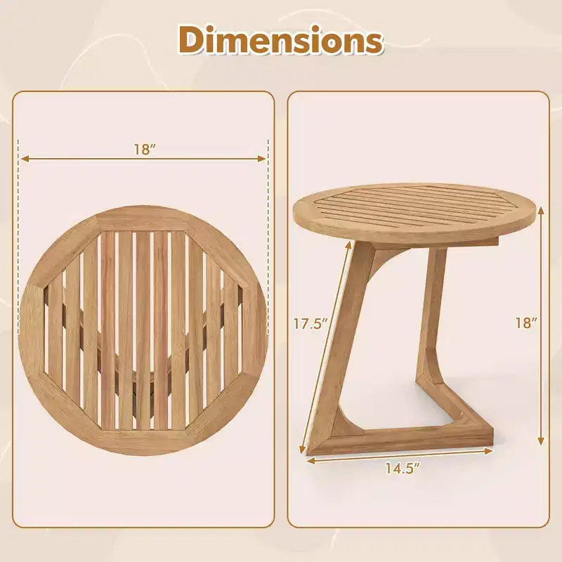 1/2 TABLES D'APPOINT RONDES EN BOIS DE TECK AVEC PLATEAU À LATTES, POUR CANAPÉ OU CHEVET