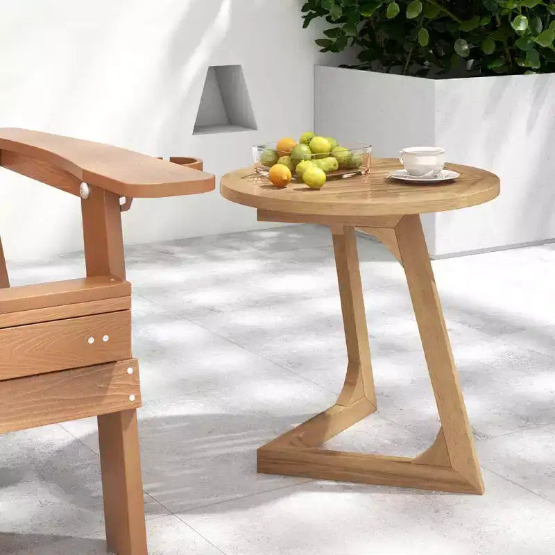 1/2 TABLES D'APPOINT RONDES EN BOIS DE TECK AVEC PLATEAU À LATTES, POUR CANAPÉ OU CHEVET