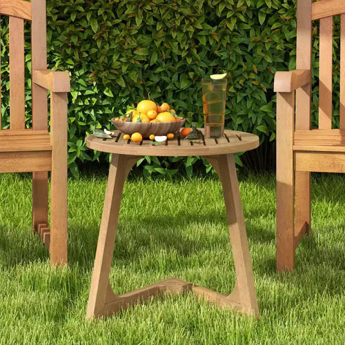 1/2 TABLES D'APPOINT RONDES EN BOIS DE TECK AVEC PLATEAU À LATTES, POUR CANAPÉ OU CHEVET