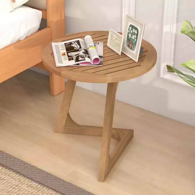 1/2 TABLES D'APPOINT RONDES EN BOIS DE TECK AVEC PLATEAU À LATTES, POUR CANAPÉ OU CHEVET
