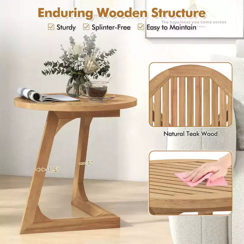 1/2 TABLES D'APPOINT RONDES EN BOIS DE TECK AVEC PLATEAU À LATTES, POUR CANAPÉ OU CHEVET
