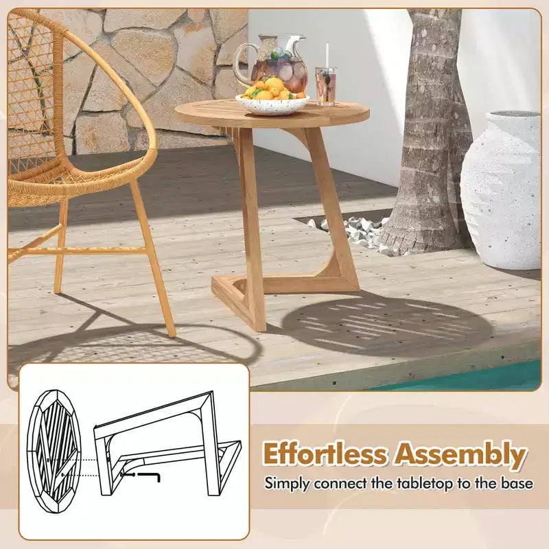 1/2 TABLES D'APPOINT RONDES EN BOIS DE TECK AVEC PLATEAU À LATTES, POUR CANAPÉ OU CHEVET
