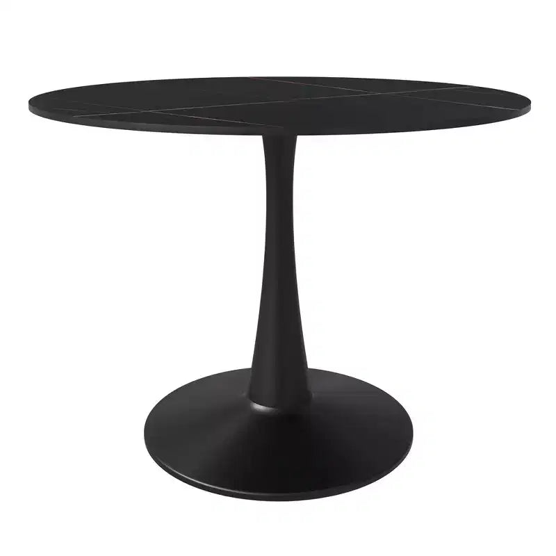 Table à Manger Ronde Plateau en Pierre Frittée Table d'Appoint de Café et Piètement Central en Acier Noir Robuste pour Cuisine et Petits Espaces