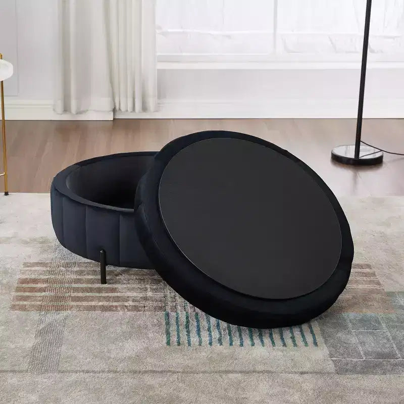 Pouf de rangement rond moderne en velours capitonné de 80 cm avec couvercle réversible