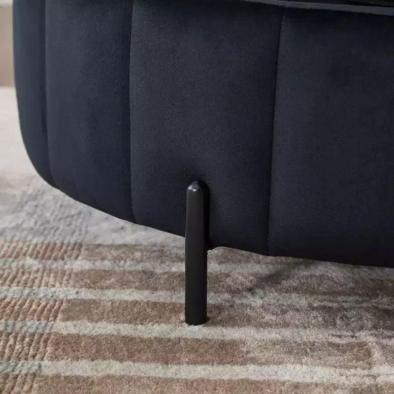 Pouf de rangement rond moderne en velours capitonné de 80 cm avec couvercle réversible