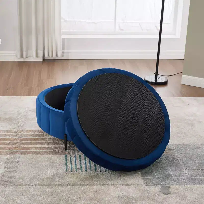 Pouf de rangement rond moderne en velours capitonné de 80 cm avec couvercle réversible