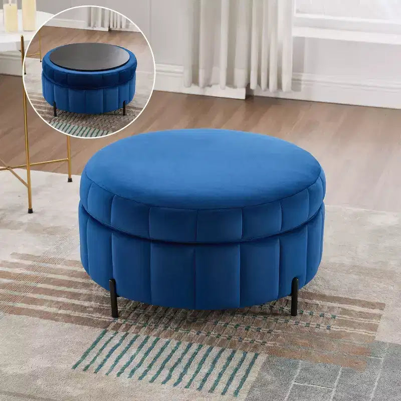 GDFStudio Congreve Modern Channel Tufted Velvet Upholstered 31.5 Round Storage Ottoman with Reversible Lid