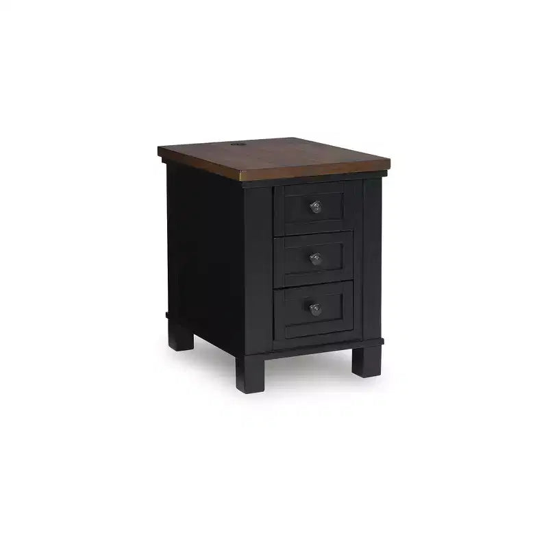 Signature Design by Ashley Wildenauer 3 Drawer Chair Side End Table with USB Charging, Black