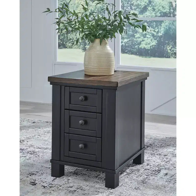 Table de chevet à 3 tiroirs avec port USB, noire