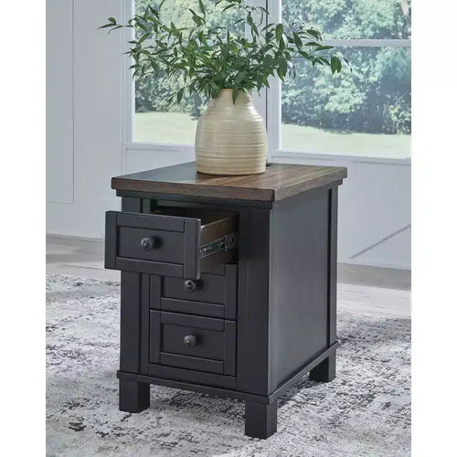 Table de chevet à 3 tiroirs avec port USB, noire