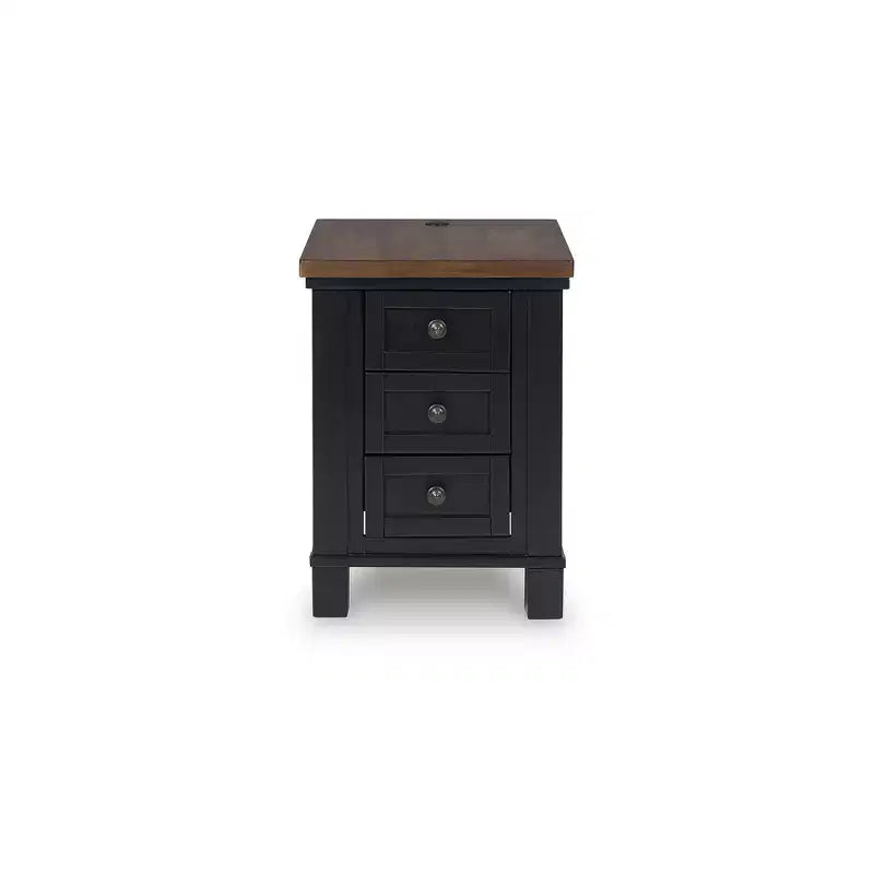 Table de chevet à 3 tiroirs avec port USB, noire