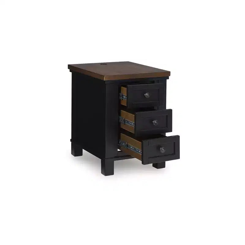 Table de chevet à 3 tiroirs avec port USB, noire