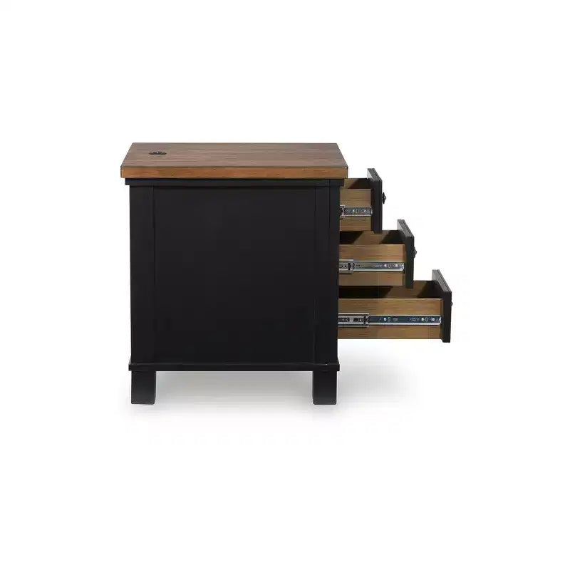 Table de chevet à 3 tiroirs avec port USB, noire