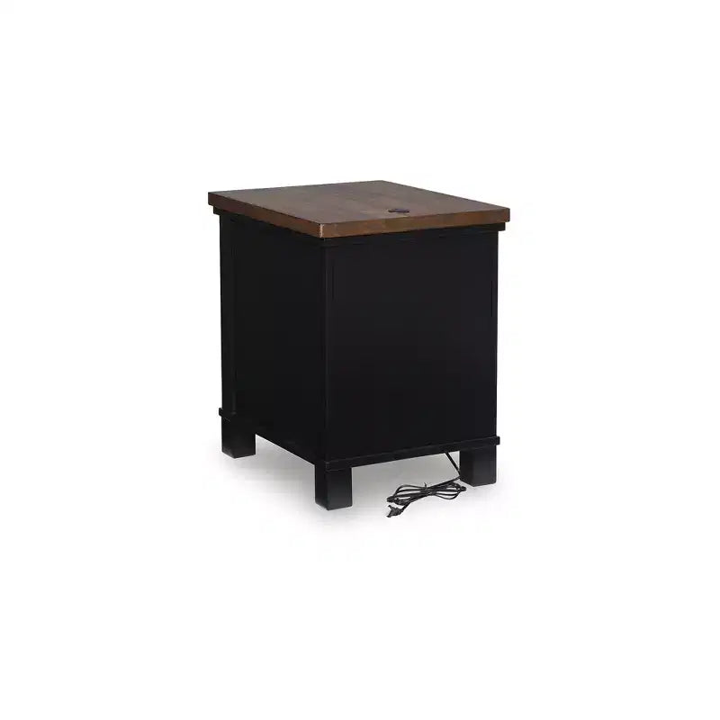Table de chevet à 3 tiroirs avec port USB, noire