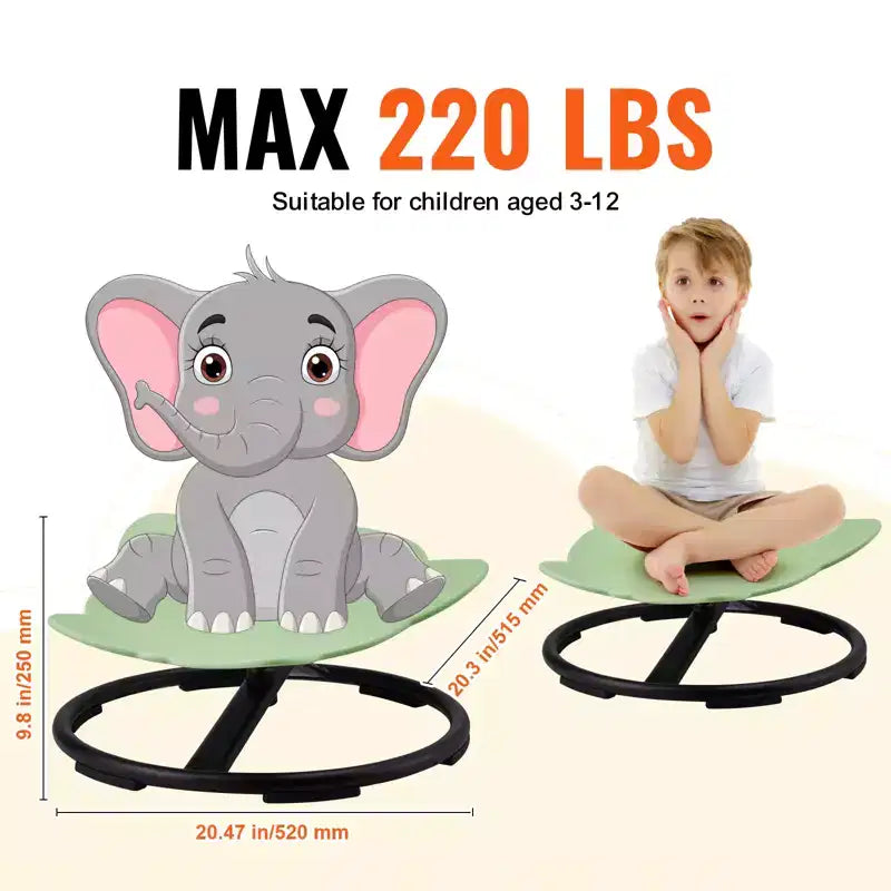 Fauteuil pivotant pour enfants en forme d'éléphant, capacité de 100 kg, chaise tournante à 360°, chaise sensorielle pour enfants autistes avec base métallique antidérapante, verte