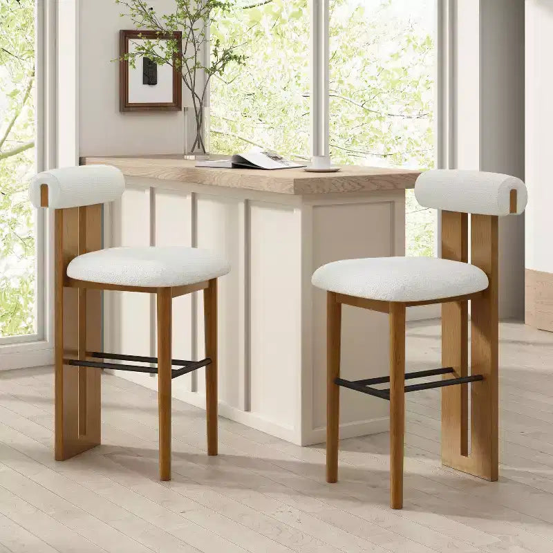 Tabourets de bar polyvalents en hévéa rembourrés (lot de 2)