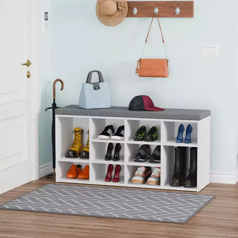Banc à chaussures Rangement Organisateur de chaussures Banc d'entrée avec coussin