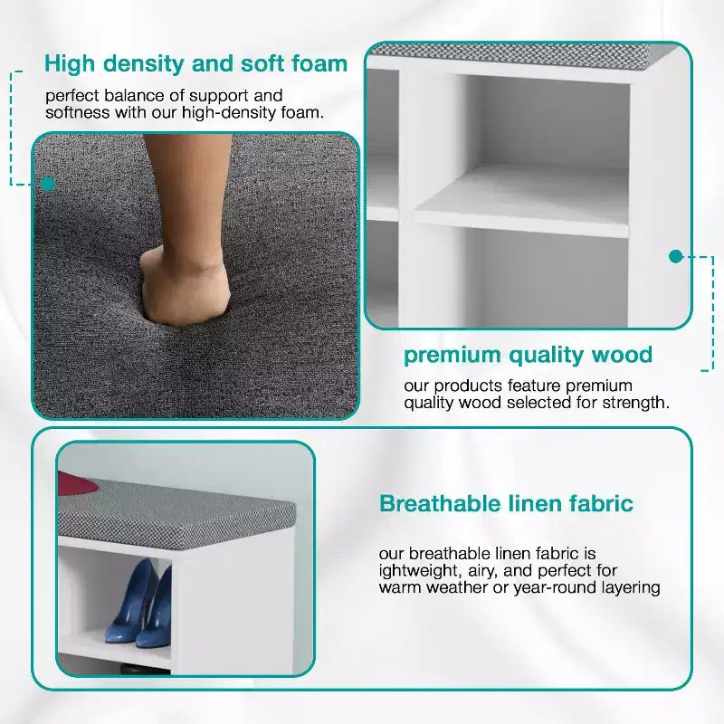 Banc à chaussures Rangement Organisateur de chaussures Banc d'entrée avec coussin