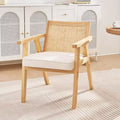 Fauteuil en rotin style Mid-Century Modern, fauteuil d'appoint en velours capitonné avec dossier en rotin, fauteuil rétro pour salon, chambre à coucher, beige