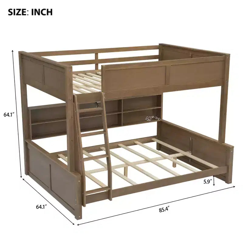 Lit superposé Twin XL/Full XL sur Queen avec armoires de rangement et ports USB, construction robuste en bois de pin