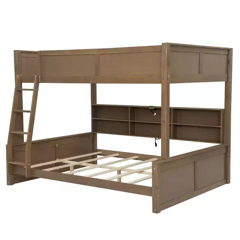 Lit superposé Twin XL/Full XL sur Queen avec armoires de rangement et ports USB, construction robuste en bois de pin