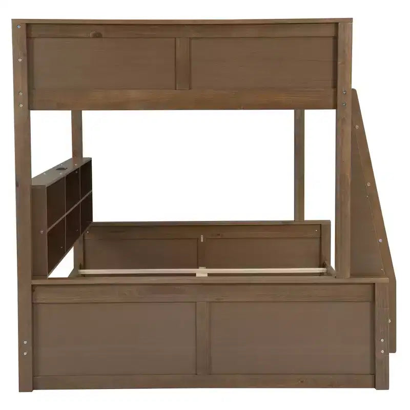 Lit superposé Twin XL/Full XL sur Queen avec armoires de rangement et ports USB, construction robuste en bois de pin