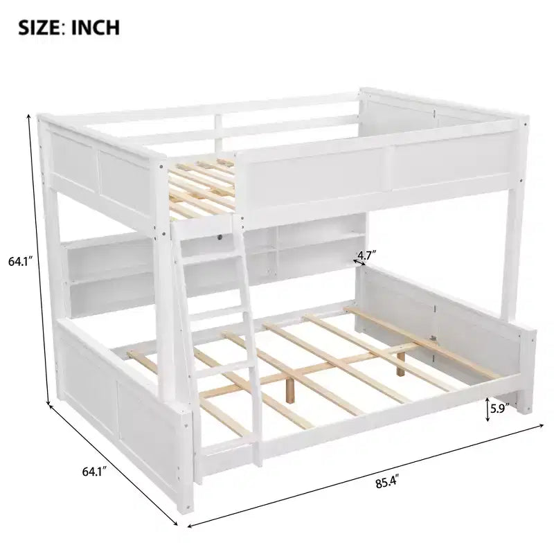 Lit superposé Twin XL/Full XL sur Queen avec armoires de rangement et ports USB, construction robuste en bois de pin
