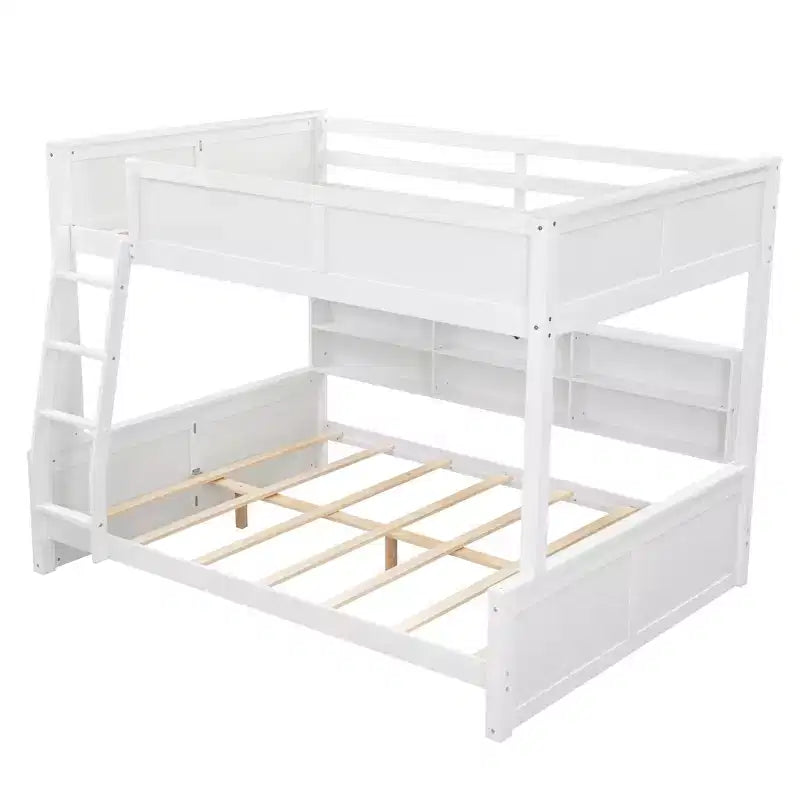 Lit superposé Twin XL/Full XL sur Queen avec armoires de rangement et ports USB, construction robuste en bois de pin