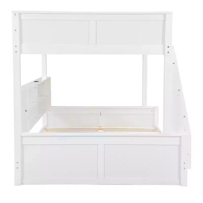 Lit superposé Twin XL/Full XL sur Queen avec armoires de rangement et ports USB, construction robuste en bois de pin