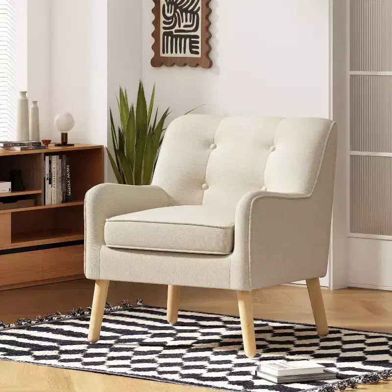 Fauteuils d'appoint modernes du milieu du siècle pour chambre à coucher, fauteuil d'appoint en tissu capitonné avec pieds en bois massif pour salon